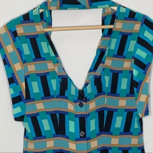 Tracy Reese Silk Geometric Low Back Blouse Blue XS - Picture 10 of 12